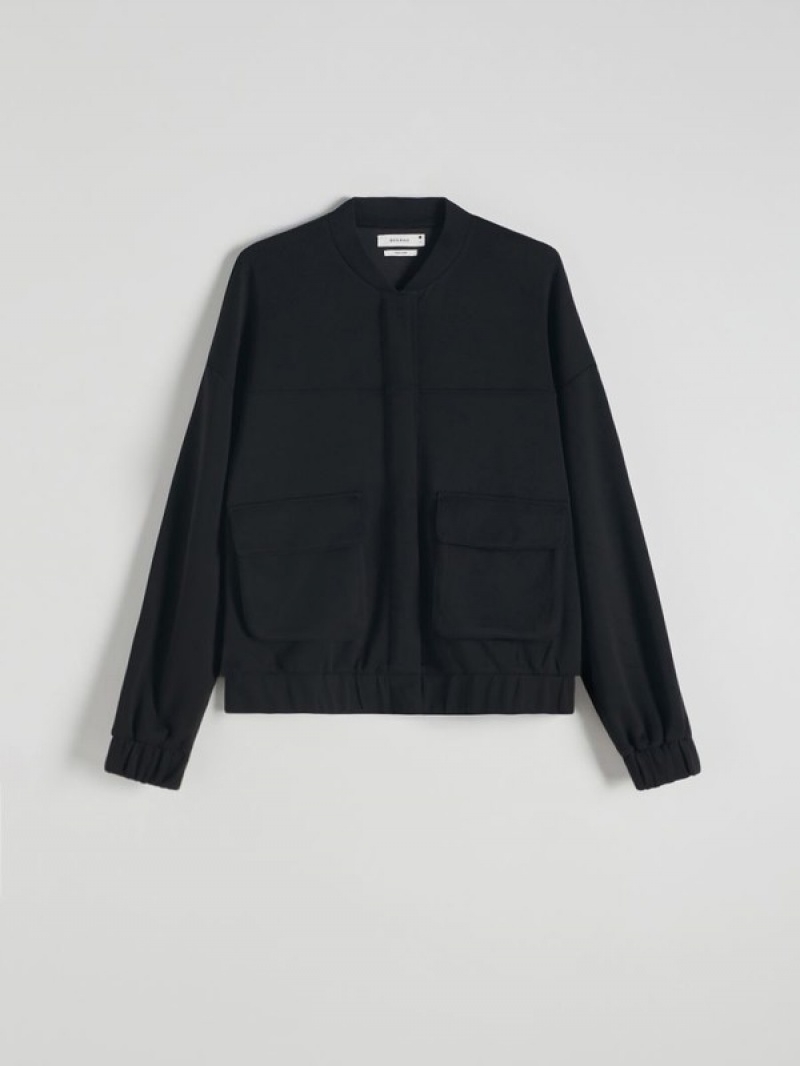 Black Reserved Modal Blend Bomber Women's Blazers | GSHM-72195