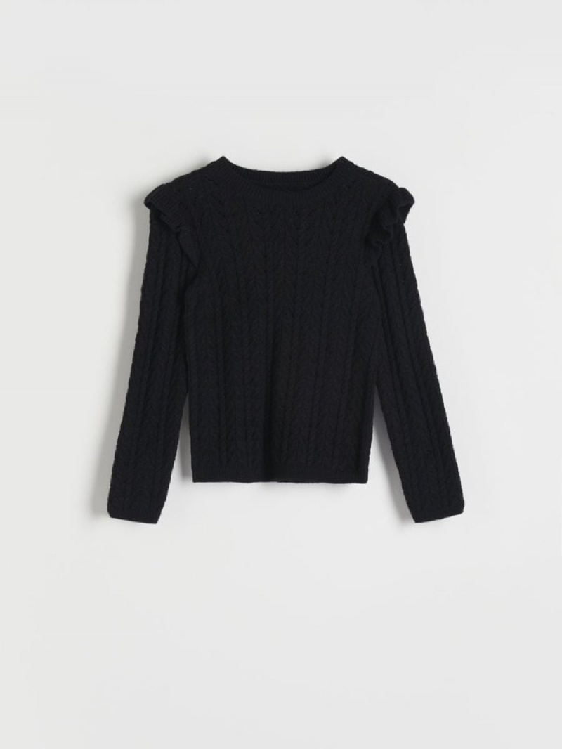 Black Reserved Openwork Girls' Sweaters | WCHG-71243