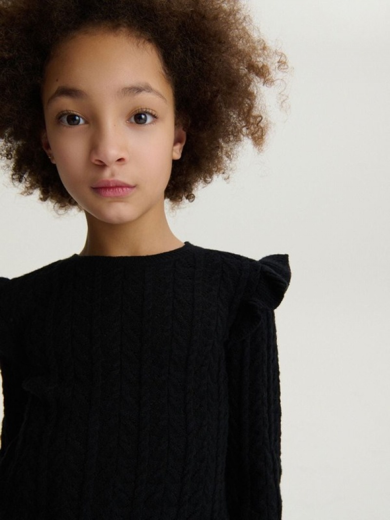 Black Reserved Openwork Girls' Sweaters | WCHG-71243