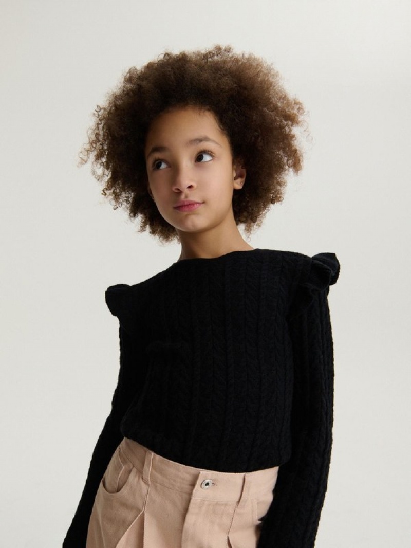 Black Reserved Openwork Girls' Sweaters | WCHG-71243