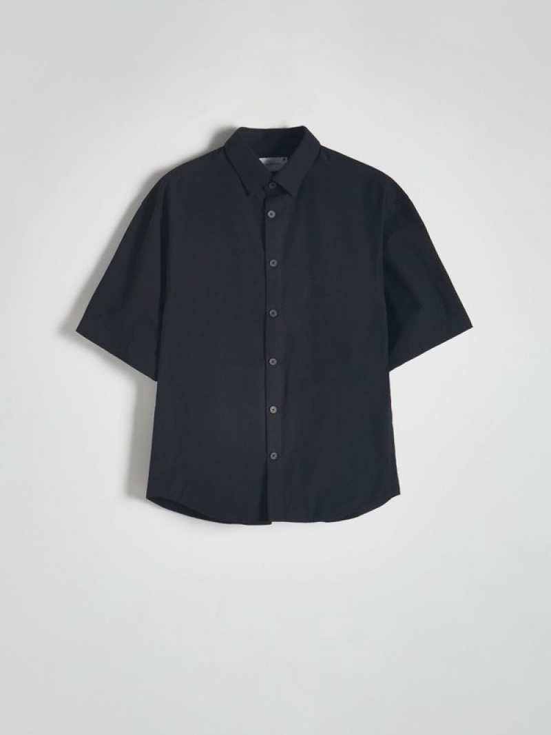 Black Reserved Oversized Men's Shirts | FNKI-25640