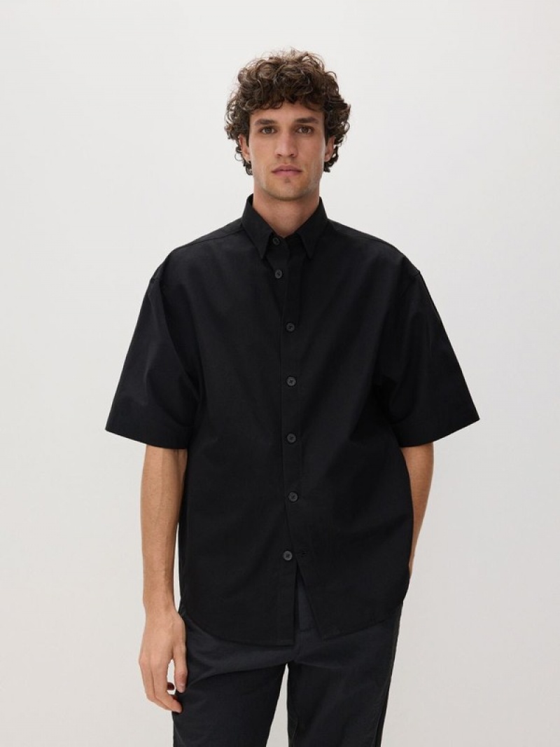 Black Reserved Oversized Men's Shirts | OIAG-43806