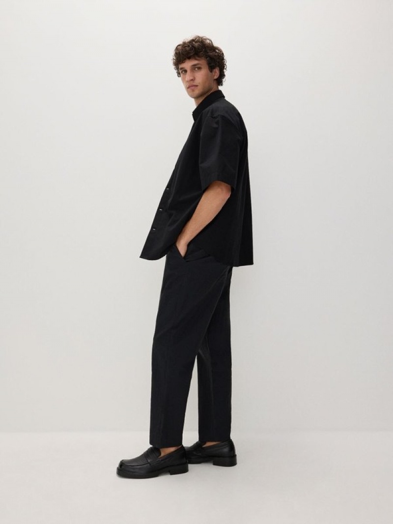 Black Reserved Oversized Men's Shirts | OIAG-43806