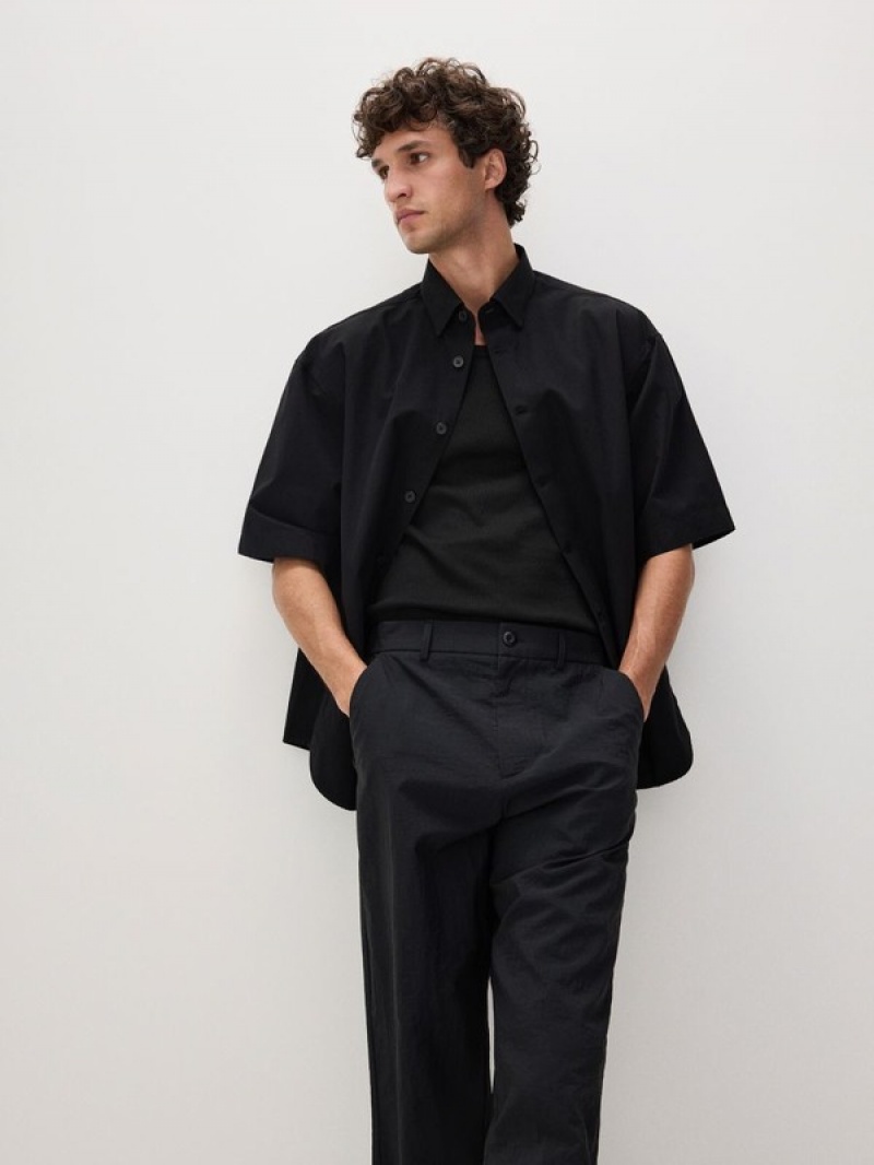 Black Reserved Oversized Men's Shirts | OIAG-43806