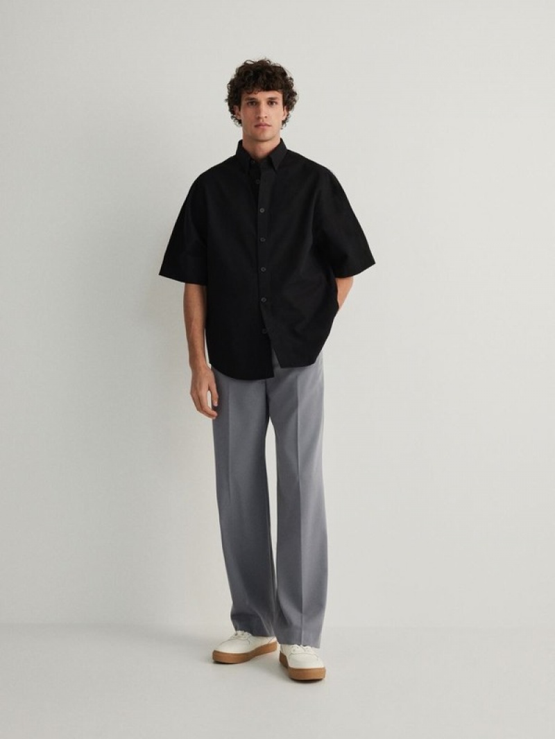 Black Reserved Oversized Men's Shirts | QNVC-67405