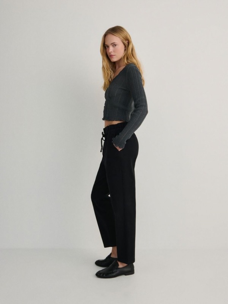 Black Reserved Paperbag Women's Trousers | PYDB-09785