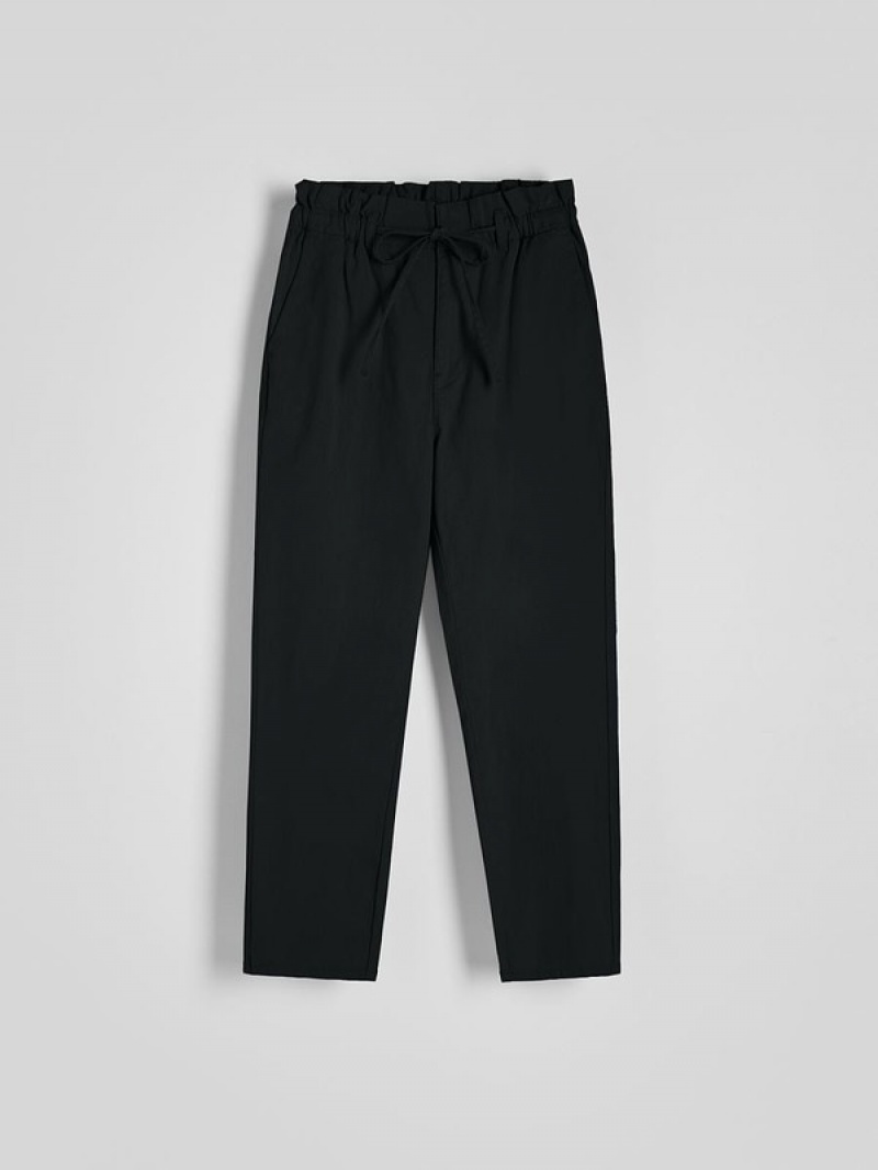 Black Reserved Paperbag Women's Trousers | PYDB-09785