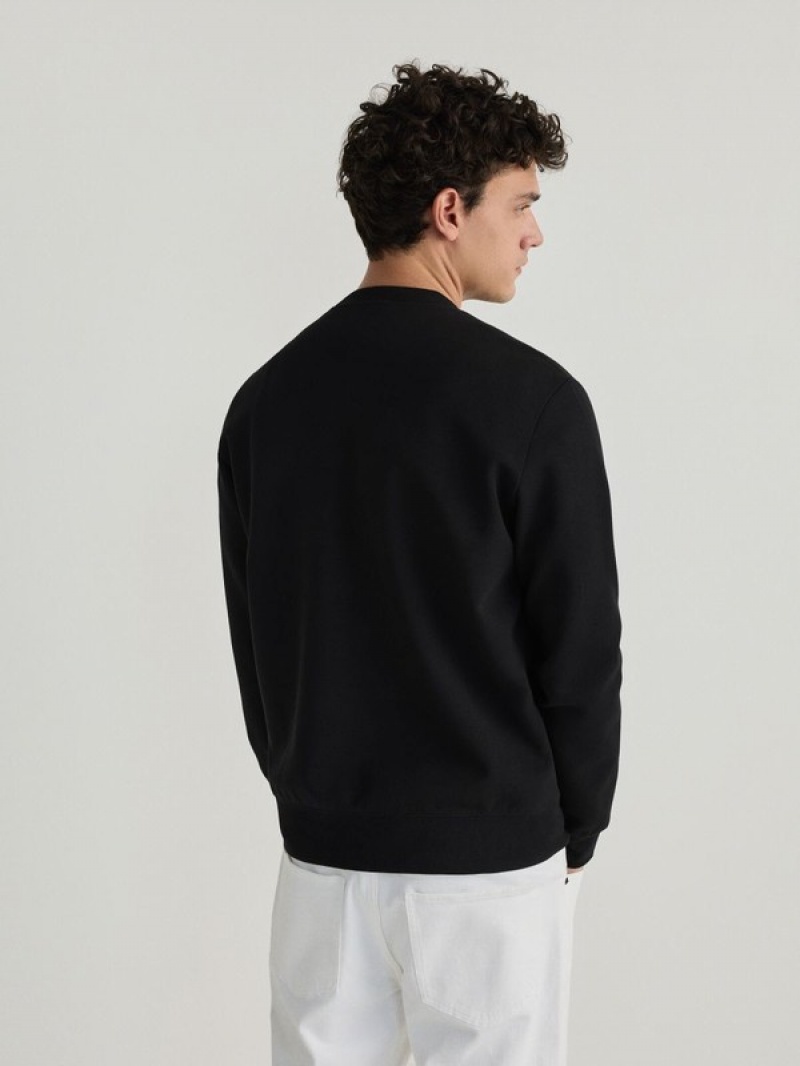 Black Reserved Plain Cotton Rich Men's Sweatshirts | ZLRK-32785