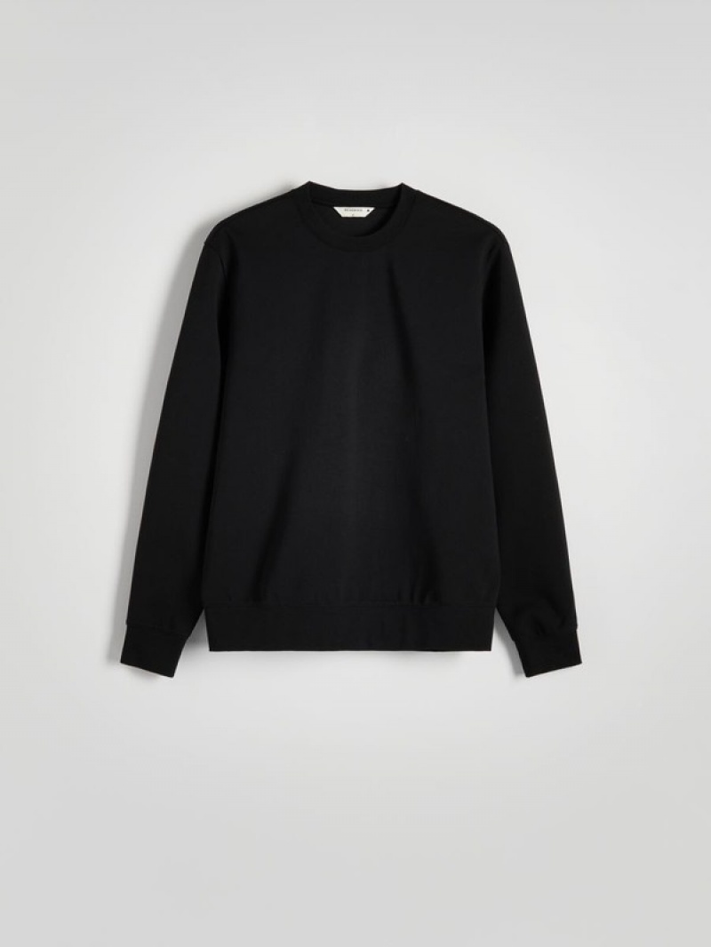 Black Reserved Plain Cotton Rich Men's Sweatshirts | ZLRK-32785