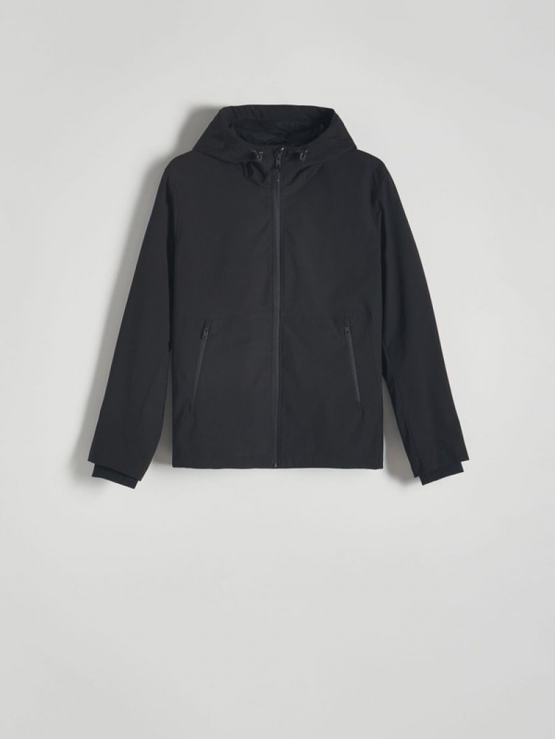 Black Reserved Plain Hooded Men's Jackets | OTZX-64508