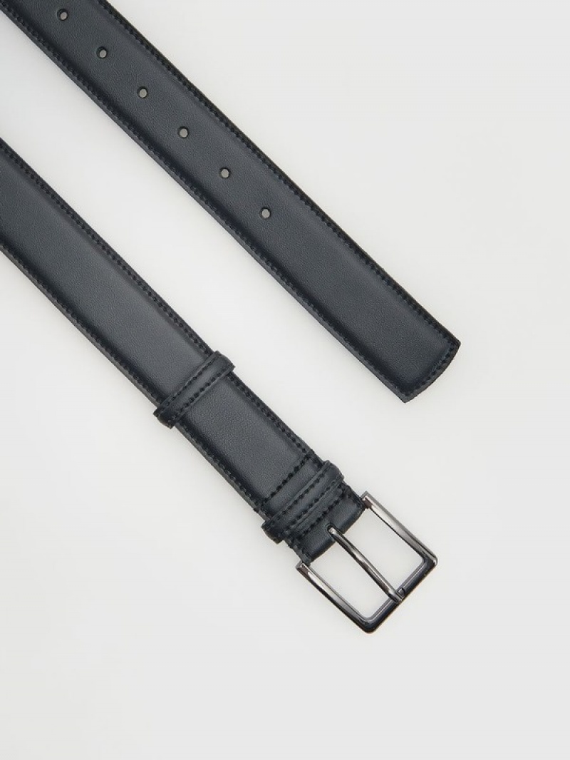 Black Reserved Plain Leather Men's Belts | HVXS-76028