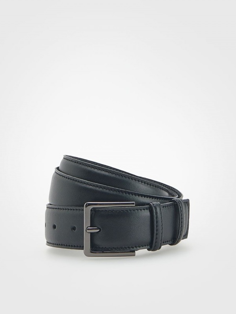 Black Reserved Plain Leather Men\'s Belts | HVXS-76028