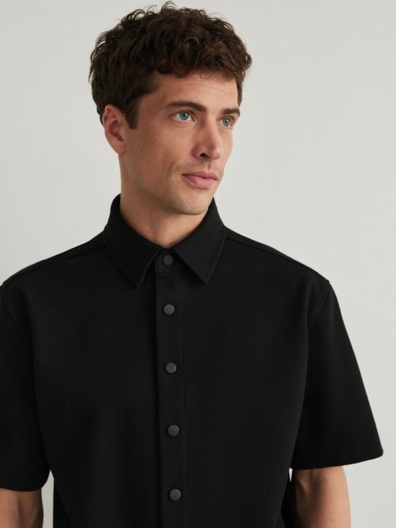 Black Reserved Plain Men's Shirts | QEBC-86703