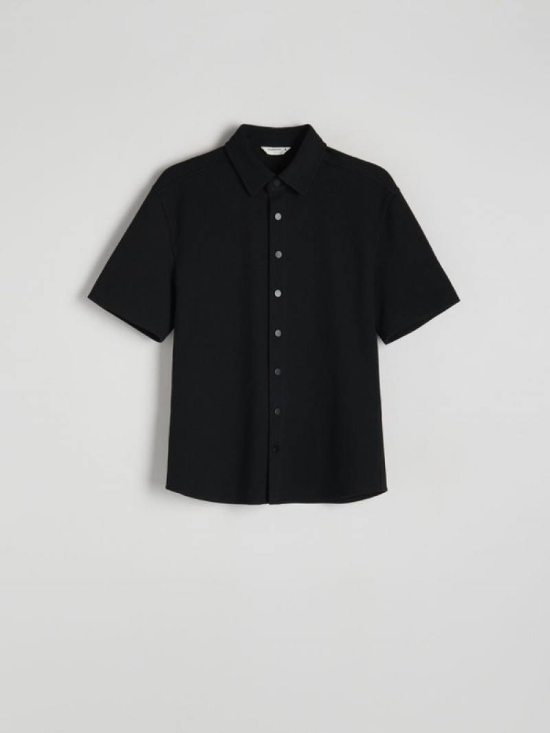 Black Reserved Plain Men's Shirts | QEBC-86703