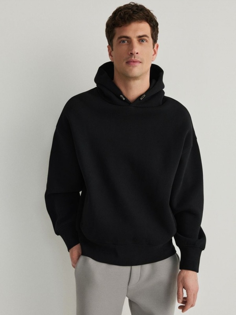 Black Reserved Plain Men's Sweatshirts | BXHM-89162