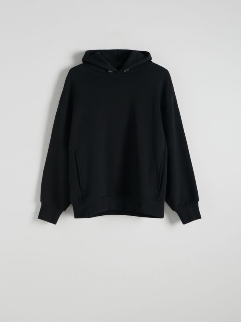 Black Reserved Plain Men's Sweatshirts | BXHM-89162