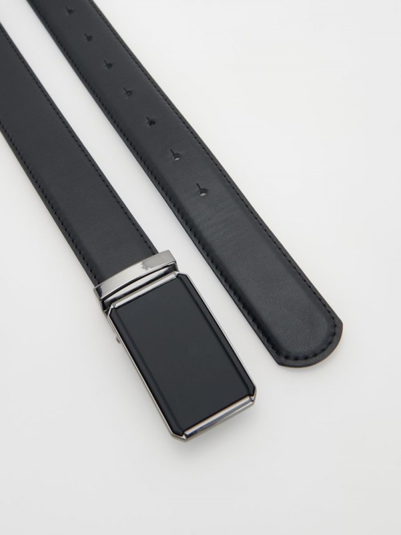 Black Reserved Plaindecorative Buckle Men's Belts | FDLQ-71058