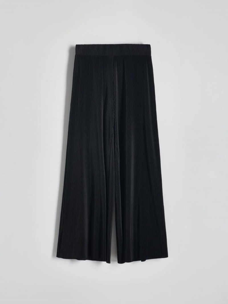 Black Reserved Pleated Wide Leg Women\'s Trousers | TCWM-01689