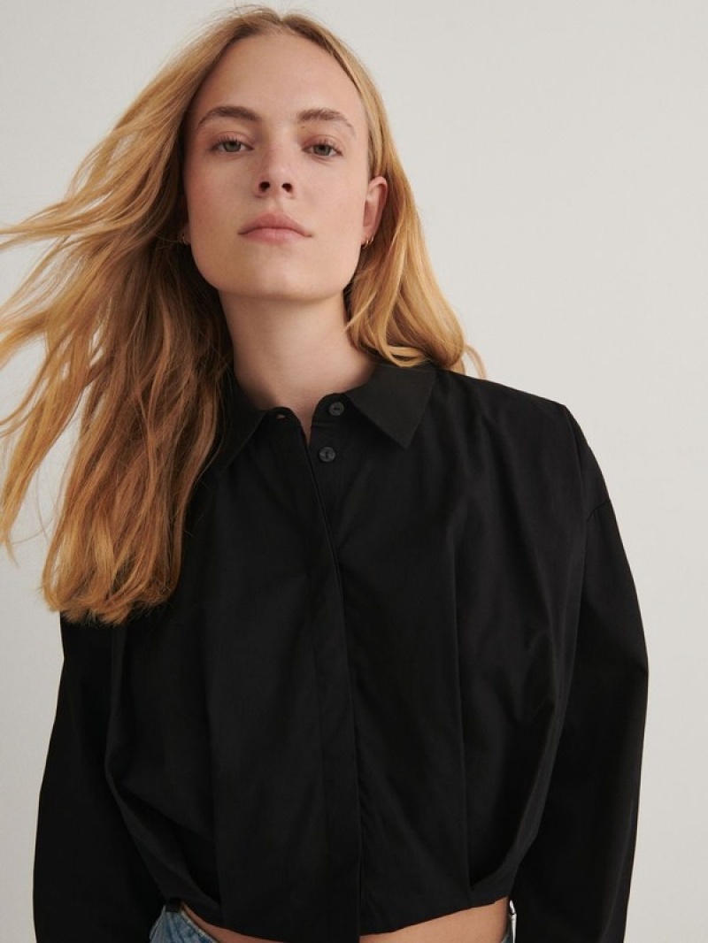 Black Reserved Pleats Women's Shirts | RPFG-27963