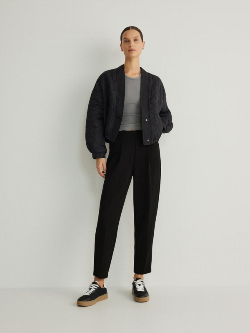 Black Reserved Pressed Crease Women's Trousers | OZNK-83691