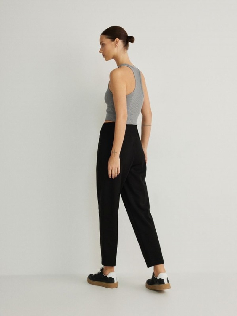 Black Reserved Pressed Crease Women's Trousers | OZNK-83691