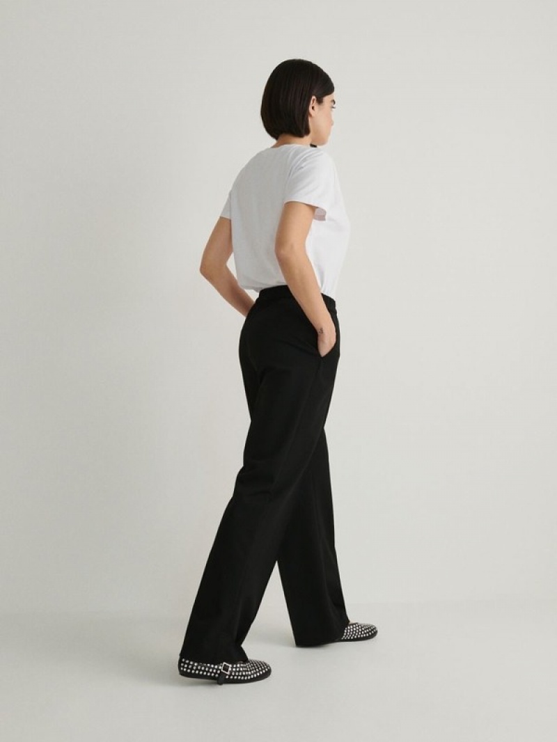 Black Reserved Pressed Crease Women's Trousers | UTWN-86475