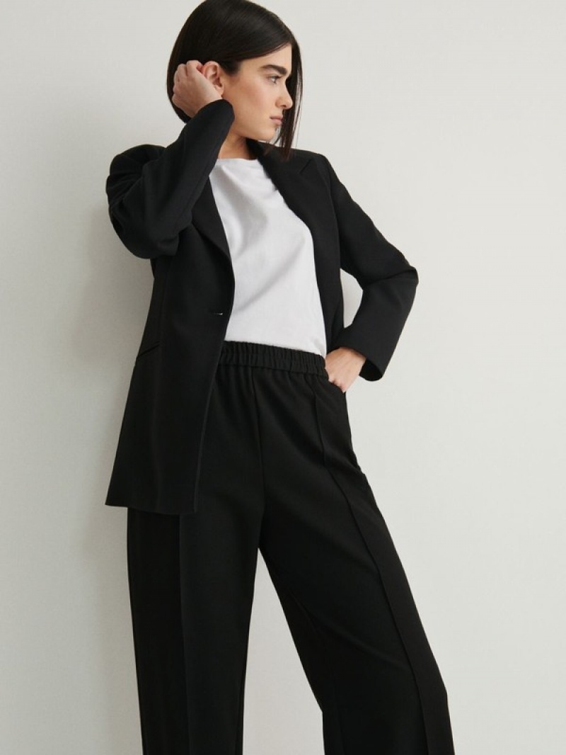 Black Reserved Pressed Crease Women's Trousers | UTWN-86475