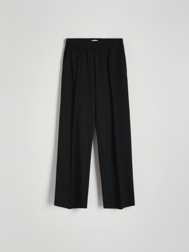 Black Reserved Pressed Crease Women's Trousers | UTWN-86475