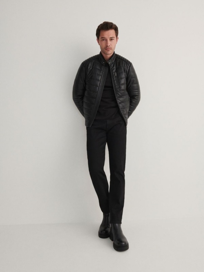 Black Reserved Quilted Biker Men's Jackets | NIPO-07623