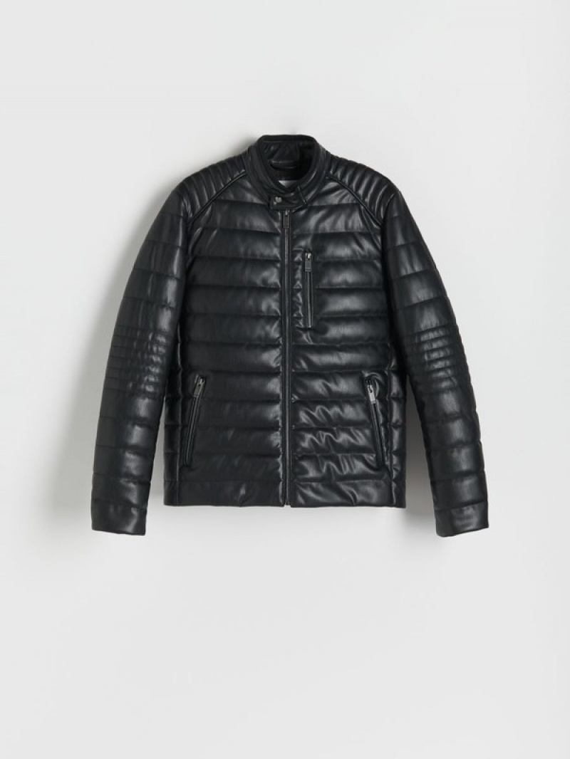 Black Reserved Quilted Biker Men's Jackets | NIPO-07623