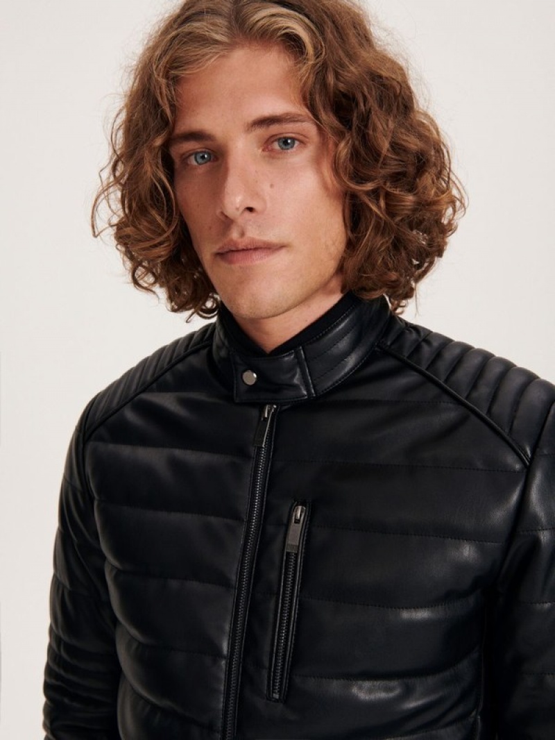 Black Reserved Quilted Biker Men's Jackets | SFKA-58397