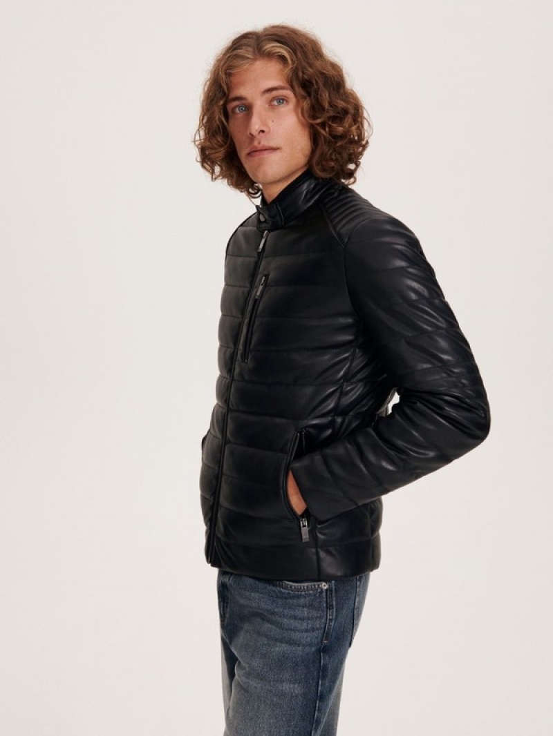 Black Reserved Quilted Biker Men's Jackets | SFKA-58397