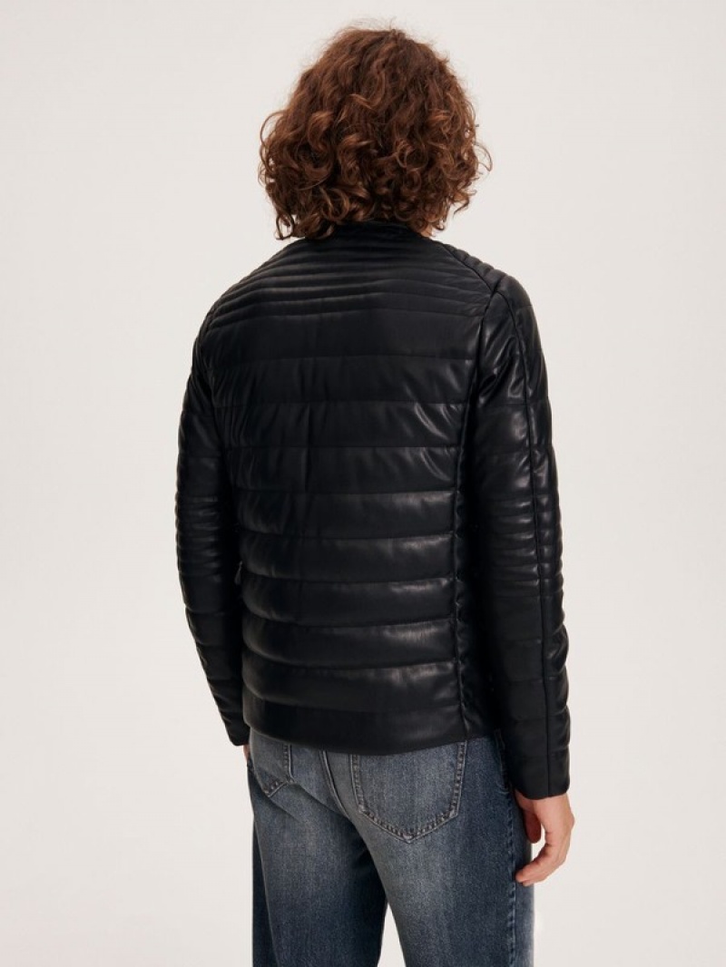 Black Reserved Quilted Biker Men's Jackets | SFKA-58397