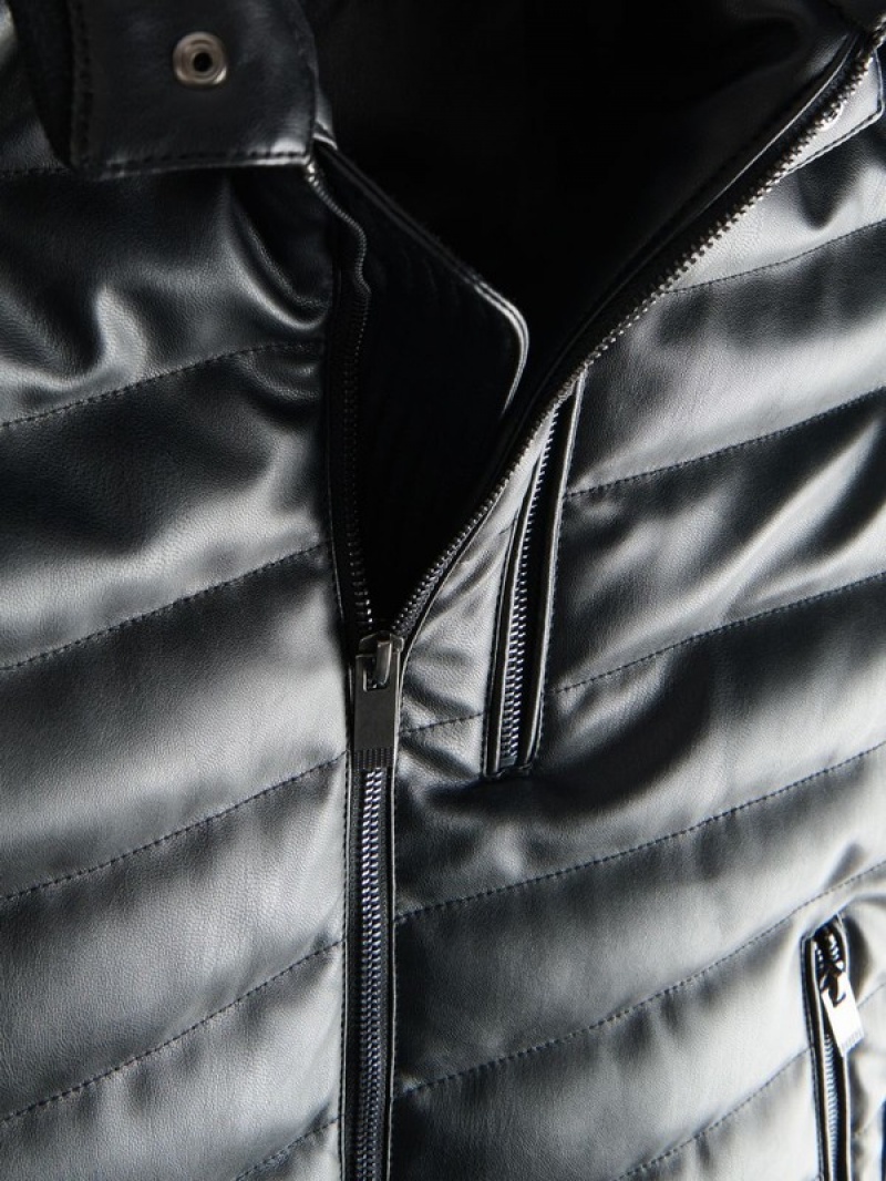 Black Reserved Quilted Biker Men's Jackets | SFKA-58397