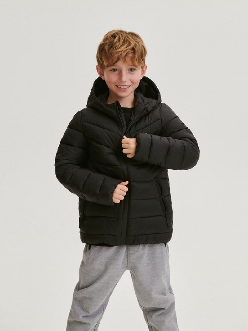 Black Reserved Quilted Boys' Jackets | IENC-89650