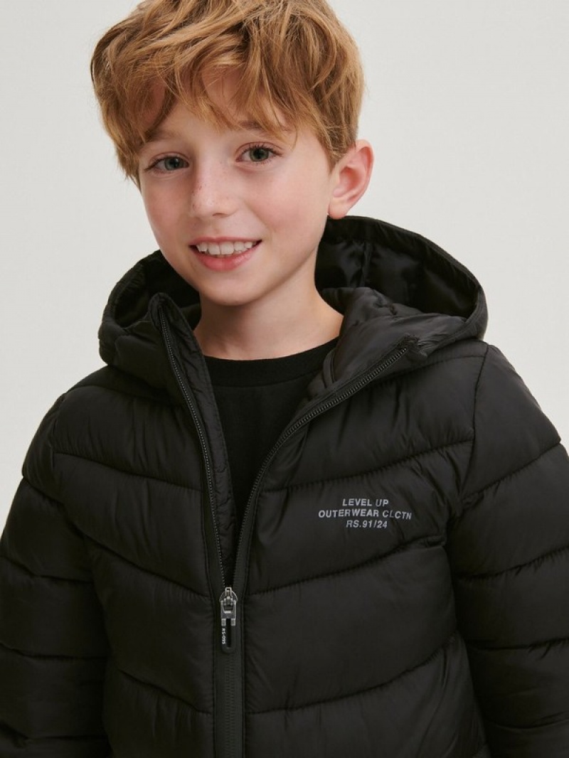 Black Reserved Quilted Boys' Jackets | IENC-89650