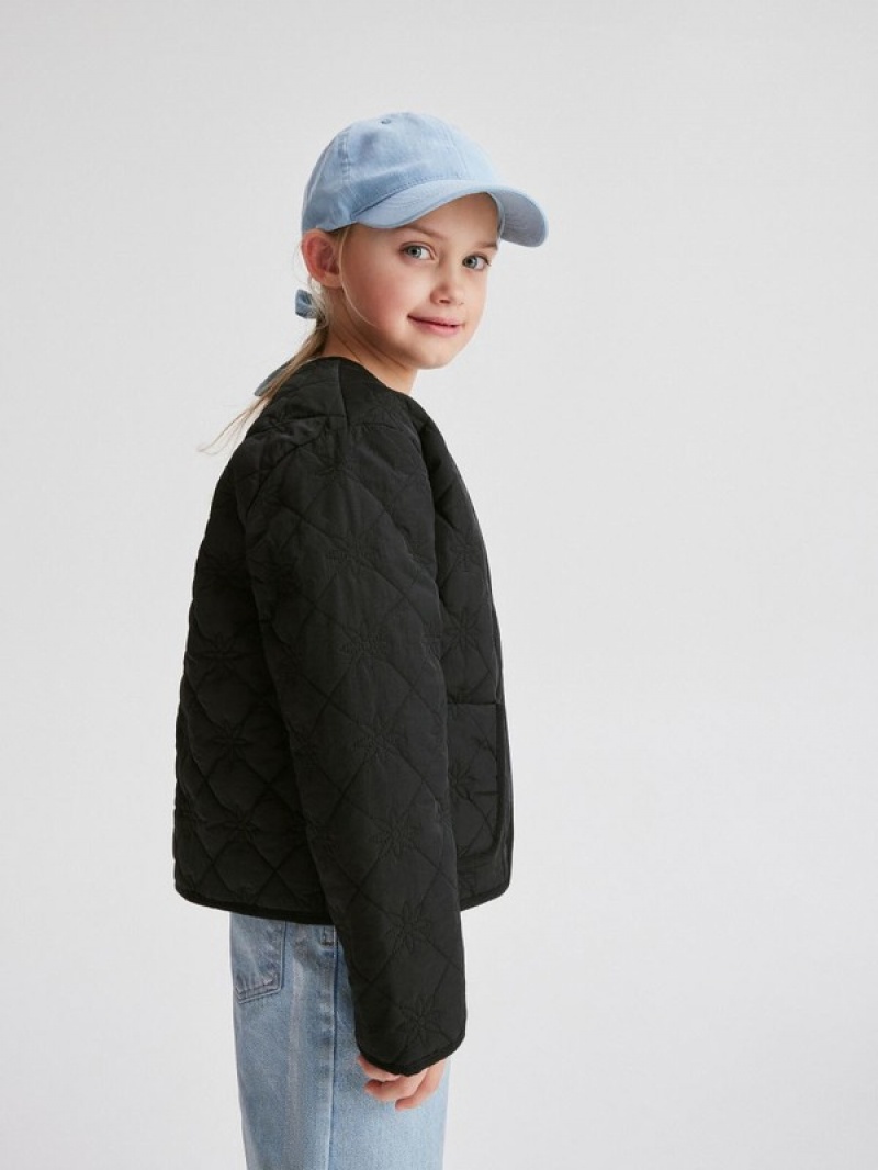 Black Reserved Quilted Girls' Jackets | UKZD-06128