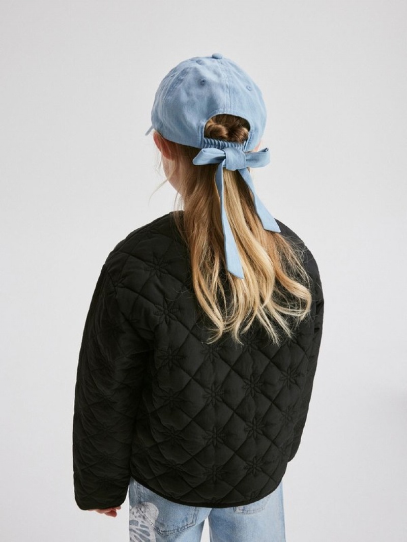 Black Reserved Quilted Girls' Jackets | UKZD-06128