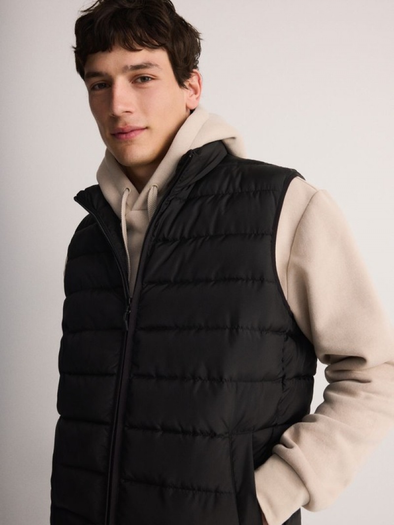 Black Reserved Quilted Men's Vests | PHVQ-76189