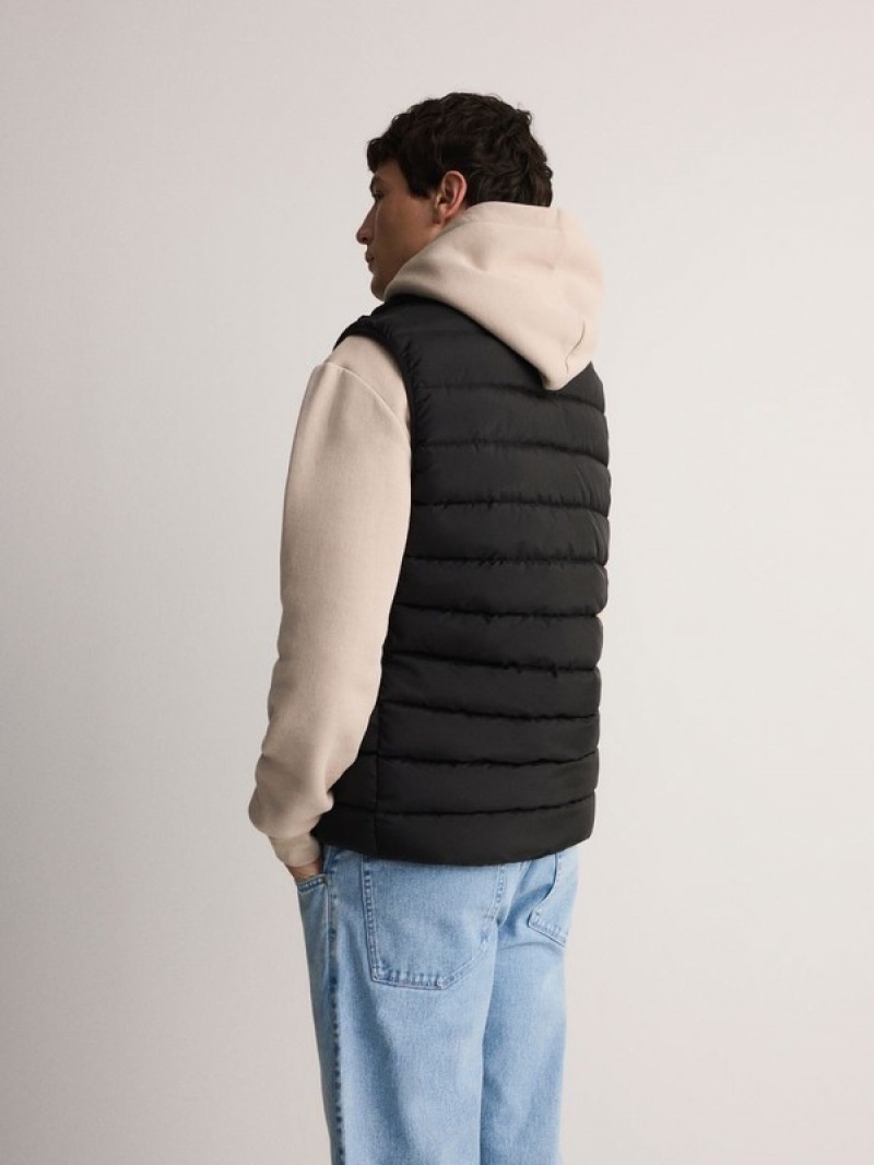 Black Reserved Quilted Men's Vests | PHVQ-76189