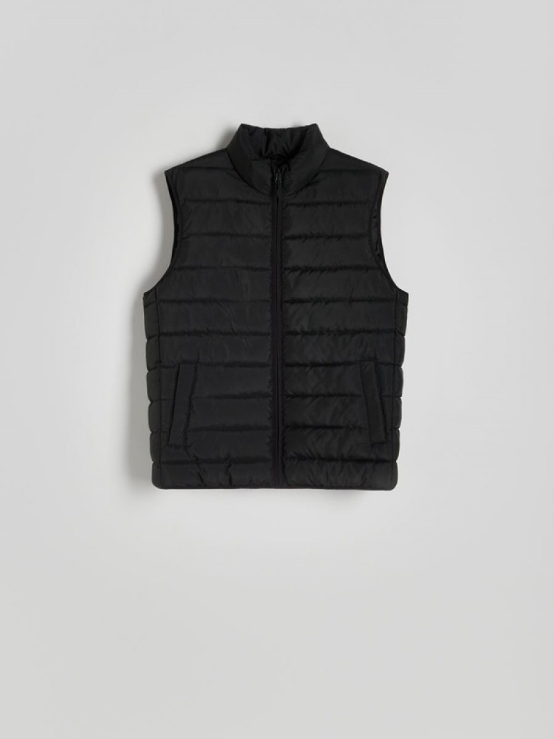 Black Reserved Quilted Men's Vests | PHVQ-76189