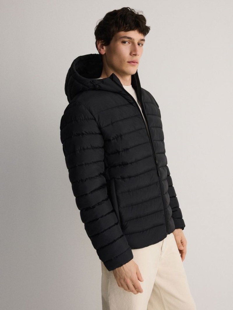 Black Reserved Quiltedhood Men's Jackets | OVPA-86291