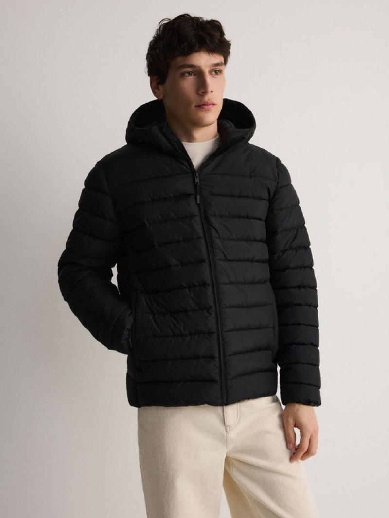 Black Reserved Quiltedhood Men's Jackets | OVPA-86291