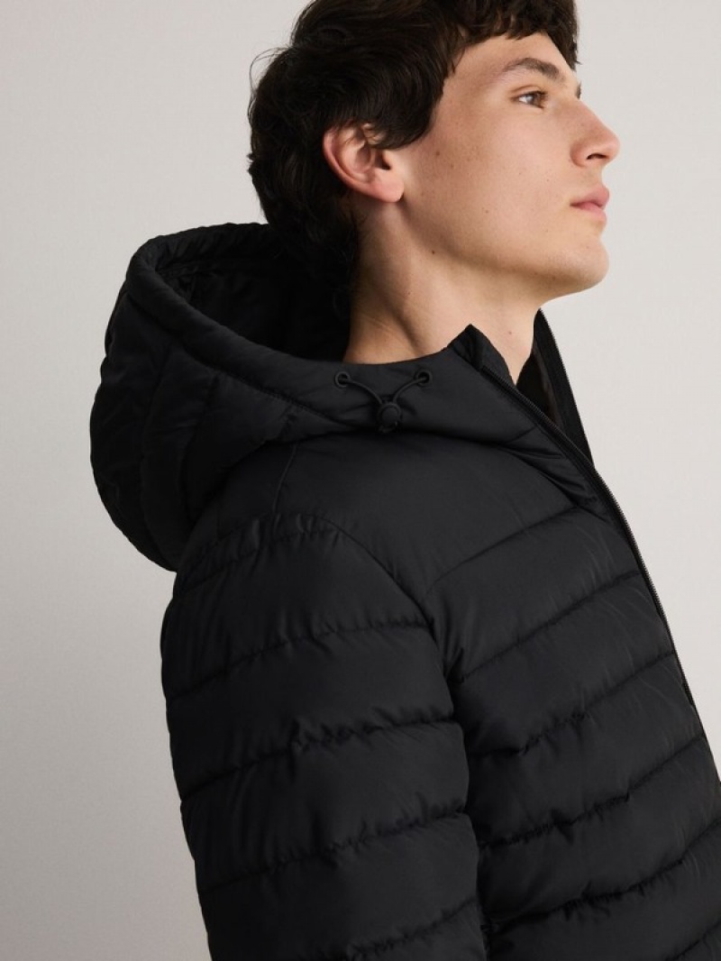 Black Reserved Quiltedhood Men's Jackets | OVPA-86291