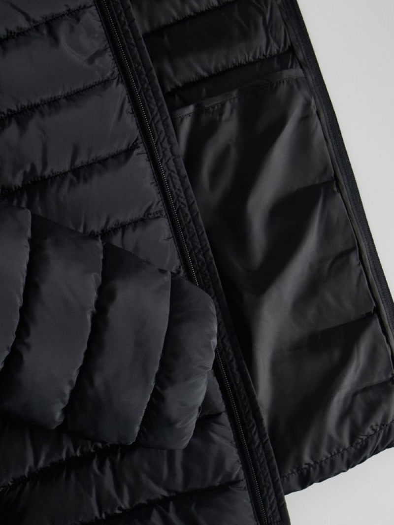 Black Reserved Quiltedhood Men's Jackets | OVPA-86291