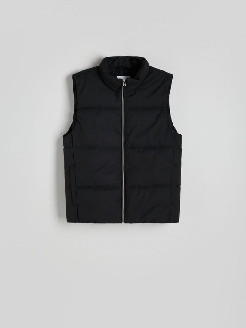 Black Reserved Quiltedstand Up Collar Men's Vests | BNKZ-76498