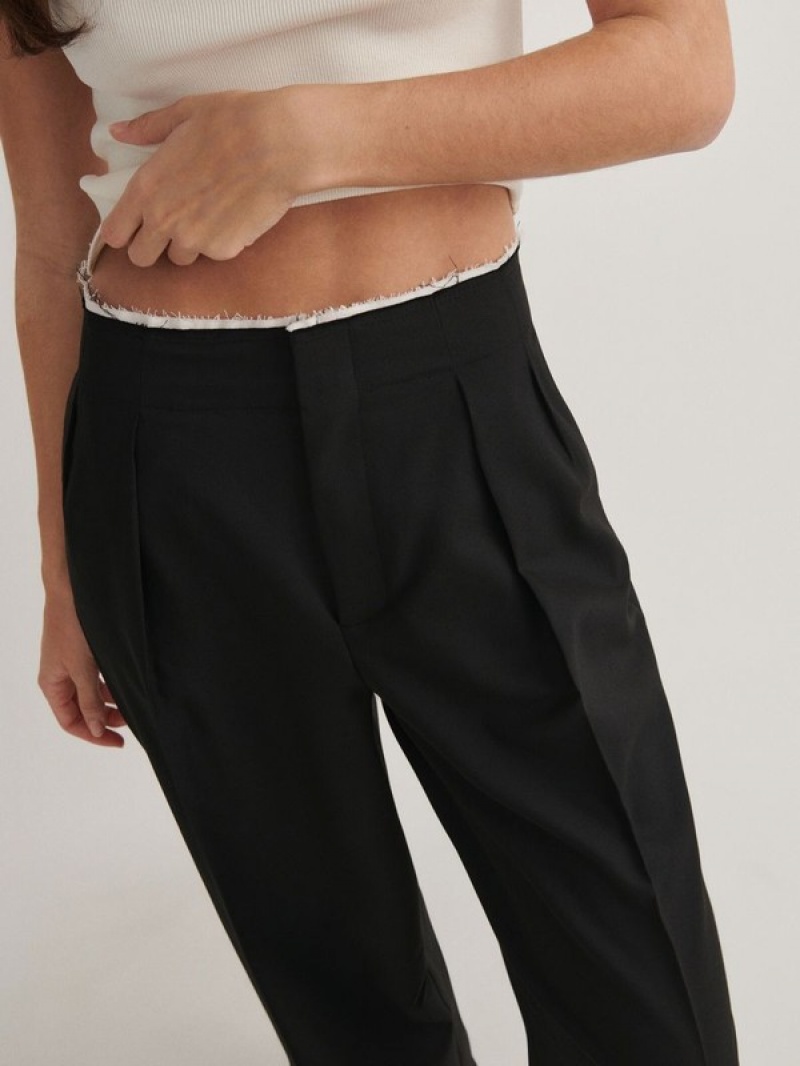 Black Reserved Raw Finish Women's Trousers | IBUY-71508