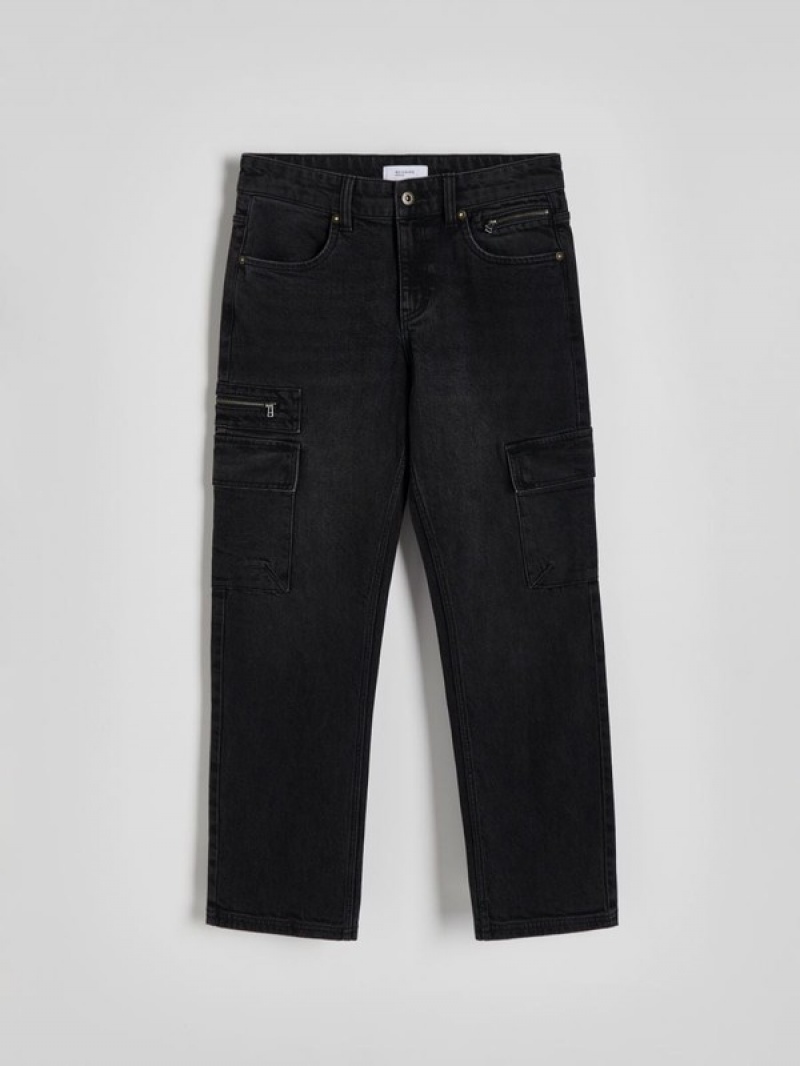 Black Reserved Regular Cargo Men's Jeans | RMNC-35460