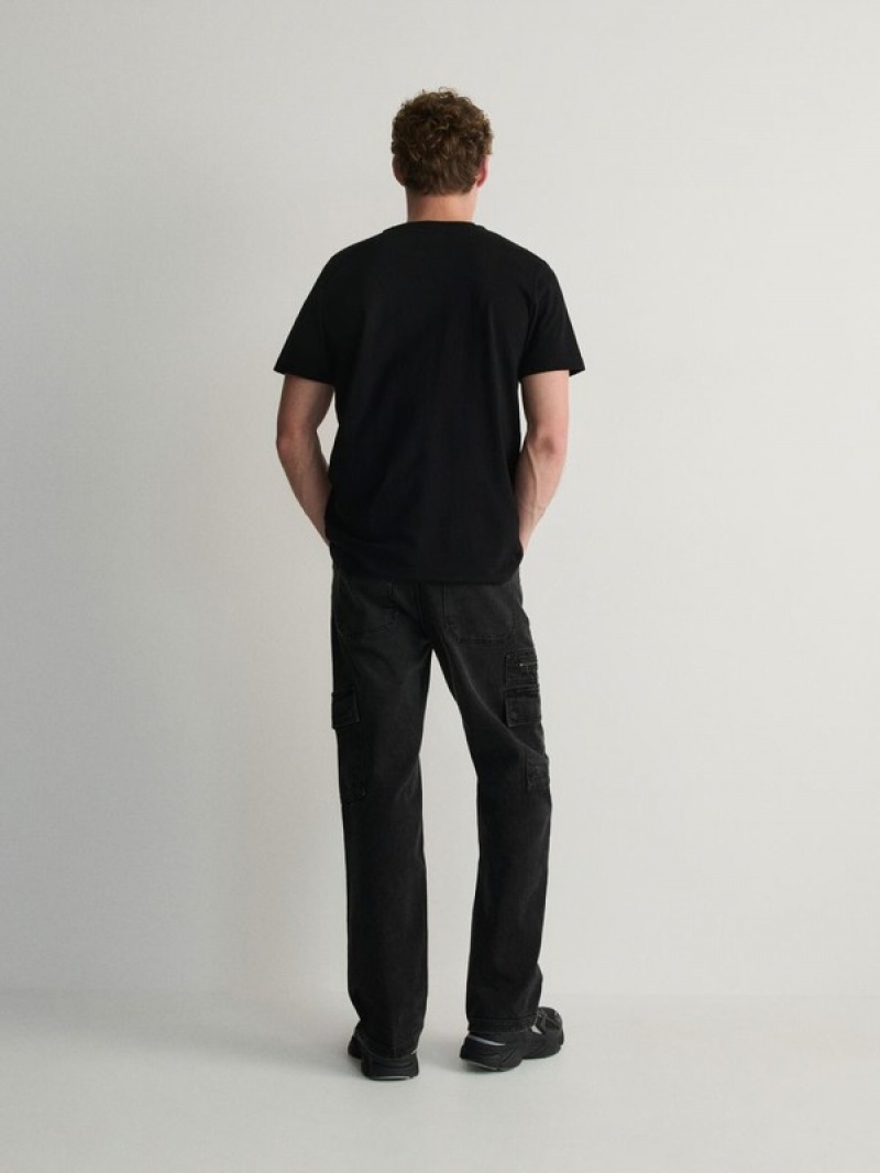 Black Reserved Regular Cargo Men's Jeans | ZFVX-61759