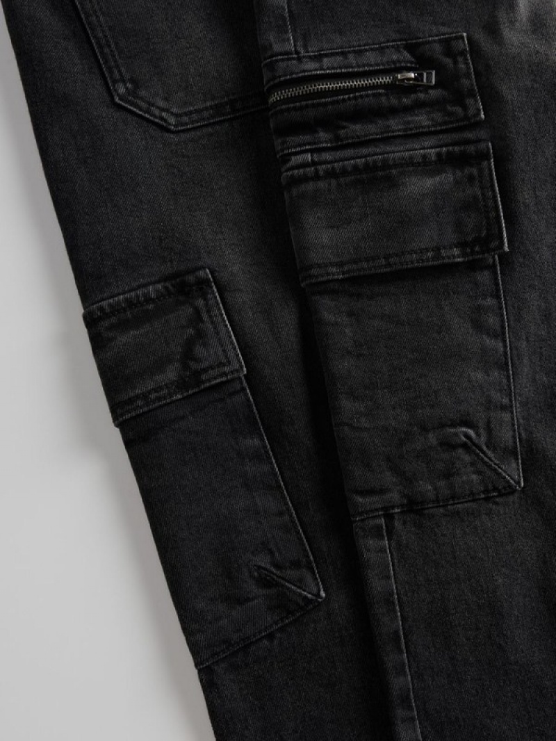 Black Reserved Regular Cargo Men's Jeans | ZFVX-61759